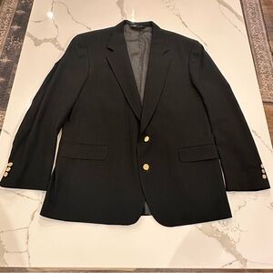 John Alexander Black Wool Blazer Sport Coat Mens Size 46R Gold Button USA Preppy